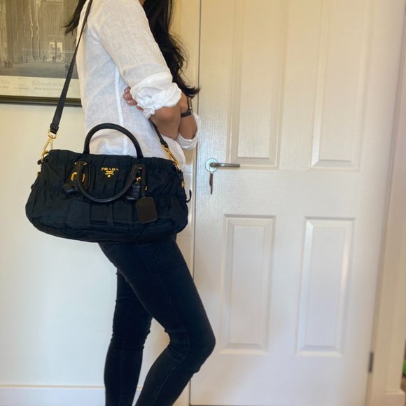 Prada Black Tessuto Gauffre Nylon Ruched bag - Picture 4 of 7